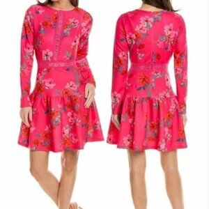 ALEXIA ADMOR BRIGHT PINK FLORAL LONG SLEEVE MINI DRESS 4 NWT